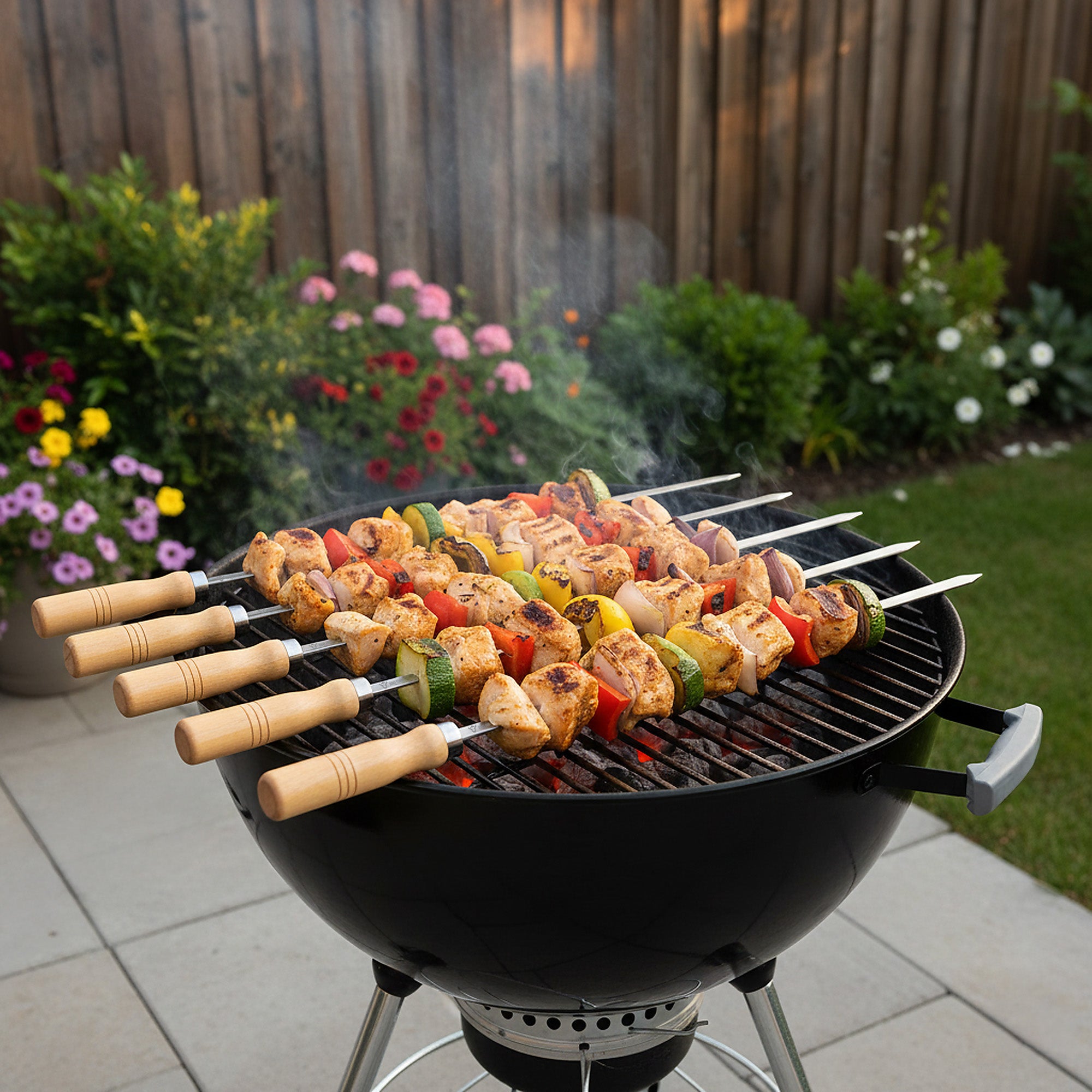 Brochettes pour barbecue, lot de 10, en acier inoxydable, avec manche en bois