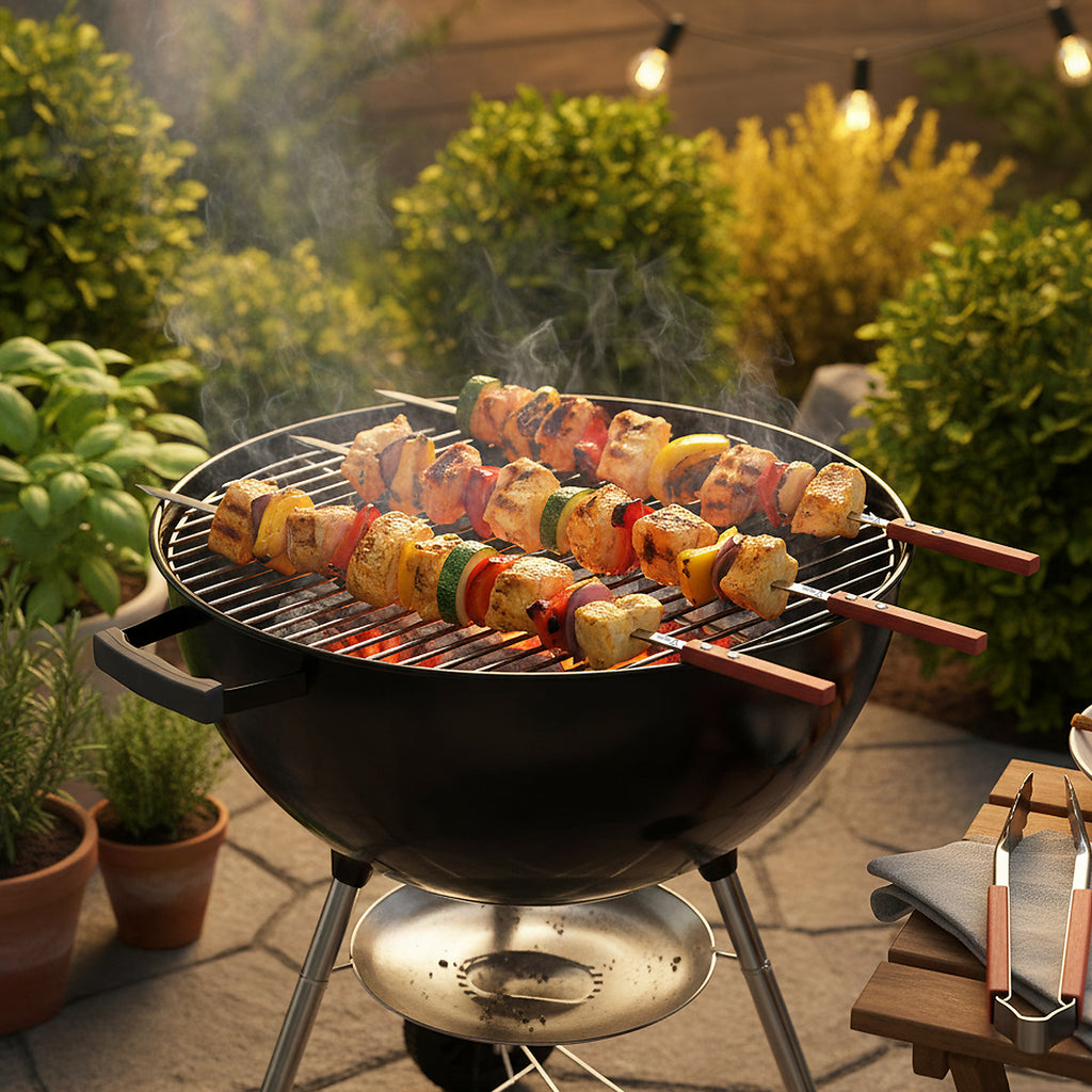 Brochettes pour barbecue, lot de 10, en acier inoxydable, avec manche en bois