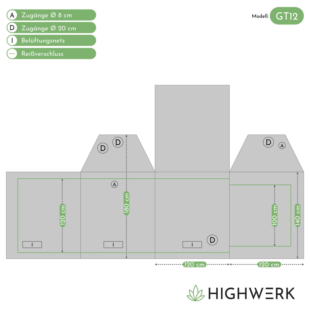 Tente de culture, 120 x 120 x 180 cm, noir/vert, pour la culture de plantes d'intérieur