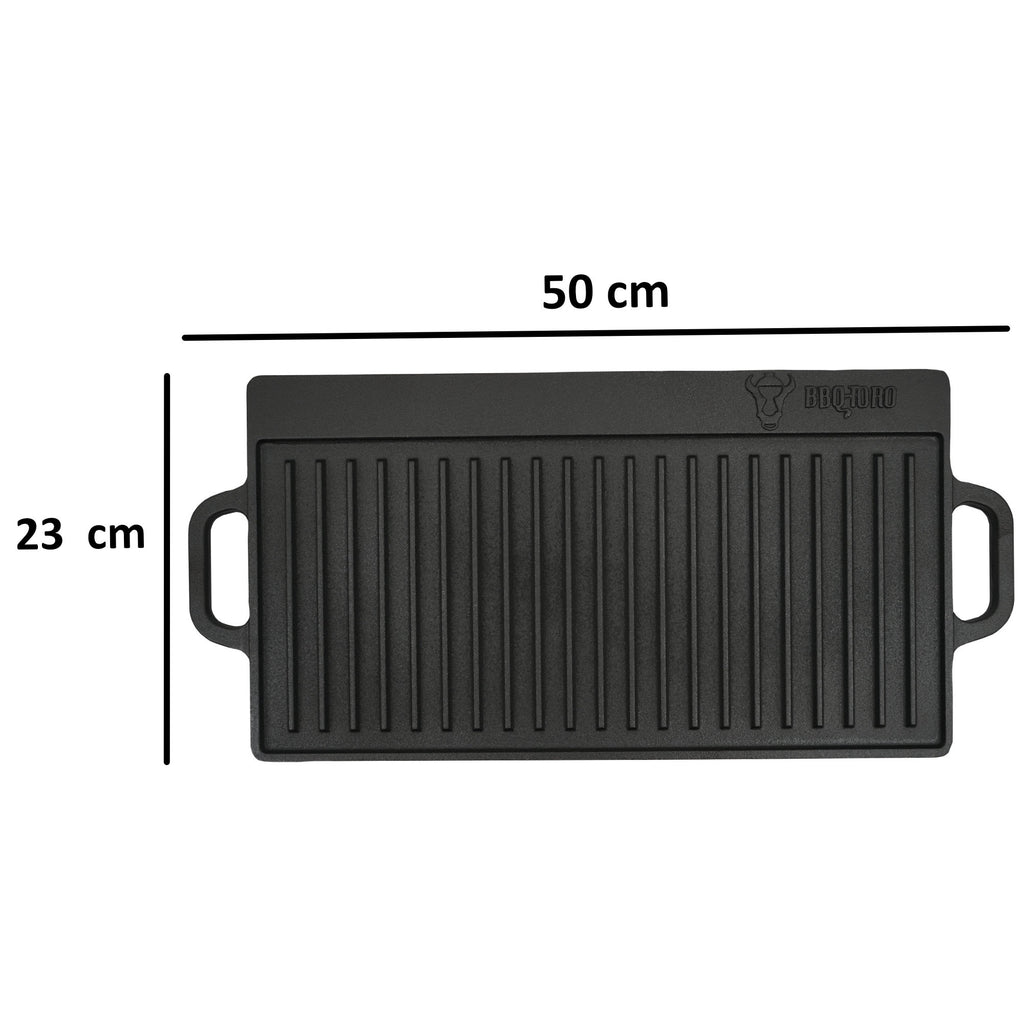 Assiette réversible, 50 x 23 x 1,5 cm, en fonte, avec poignées