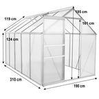 Greenhouse, 310 x 190 cm, 6 mm panels, approx. 5.90 m², aluminum