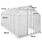 Greenhouse, 380 x 190 cm, 6 mm panels, 7.22 m², aluminum