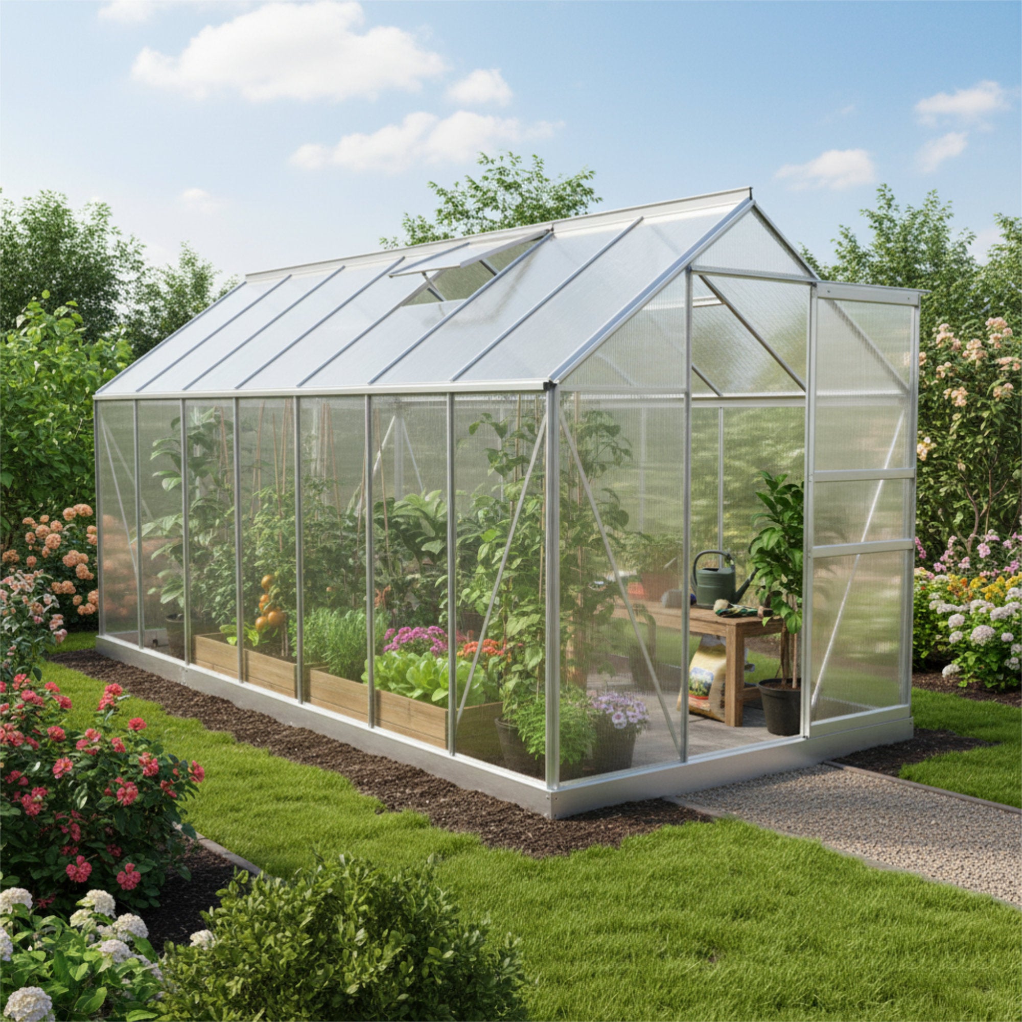 Serre, 430 x 190 cm, panneaux de 6 mm, 8,17 m², aluminium