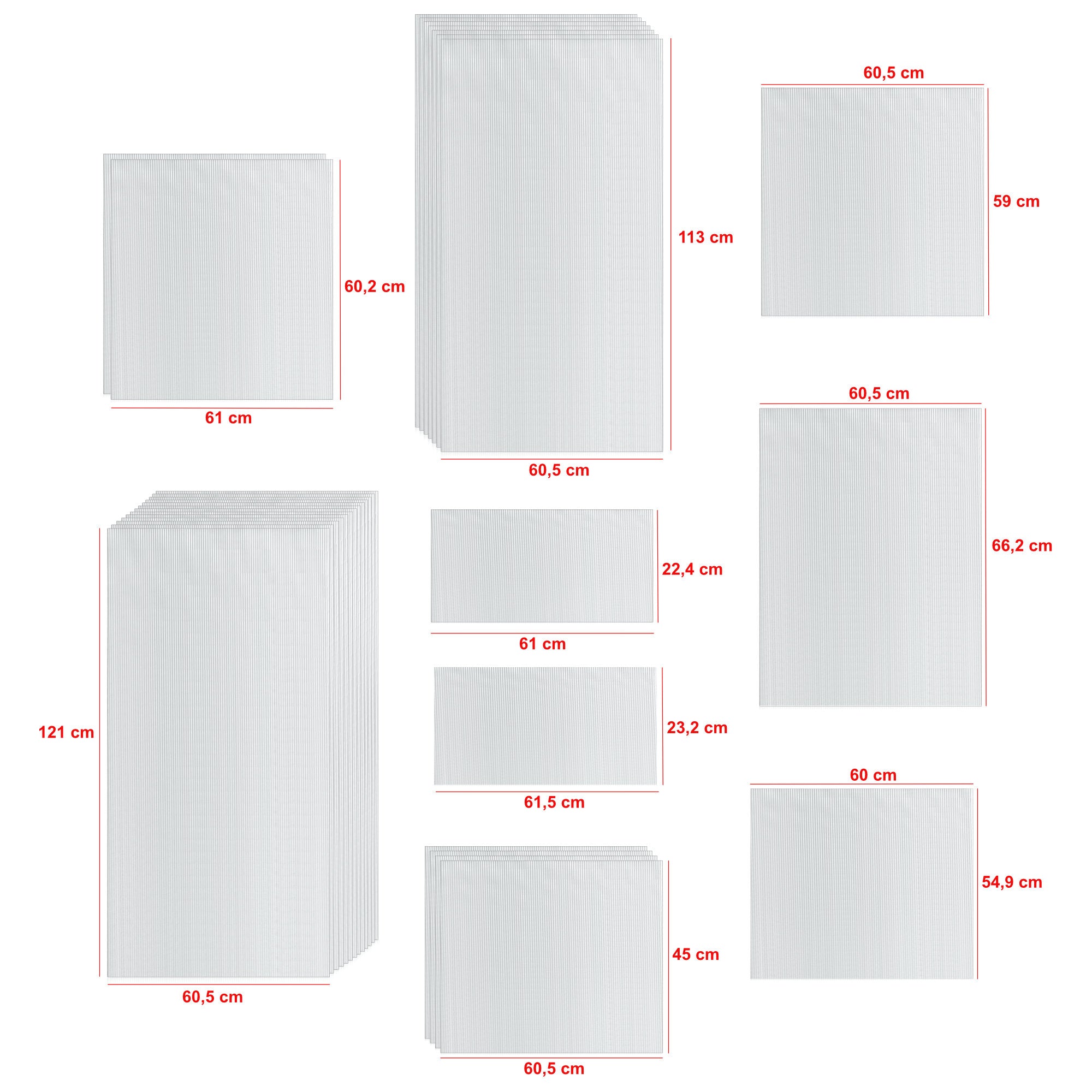 Plaques de polycarbonate alvéolaire, lot de 31, épaisseur 4 mm, plaques de remplacement