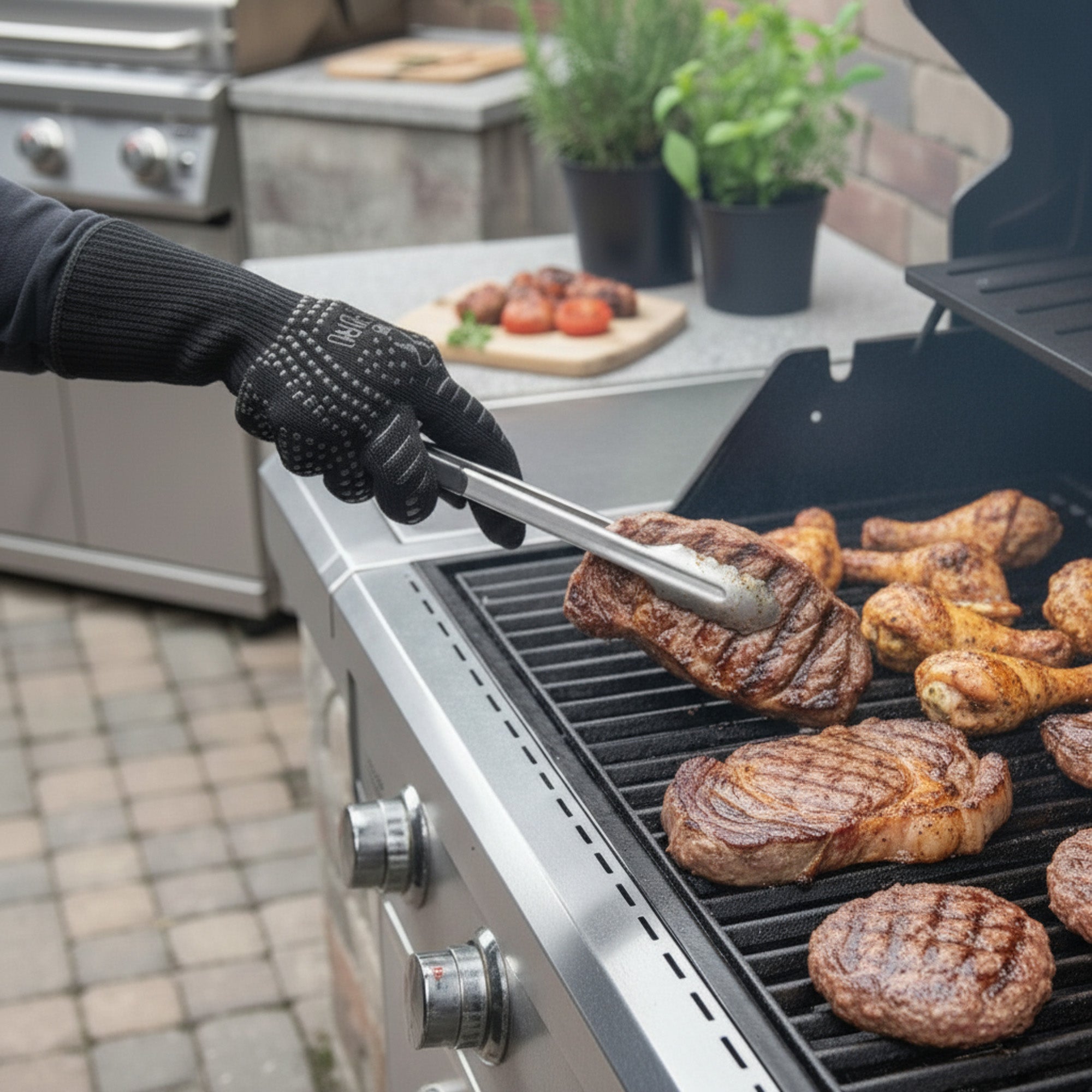 Gants de barbecue, lot de 2, résistants au feu jusqu'à 800 °C, antidérapants
