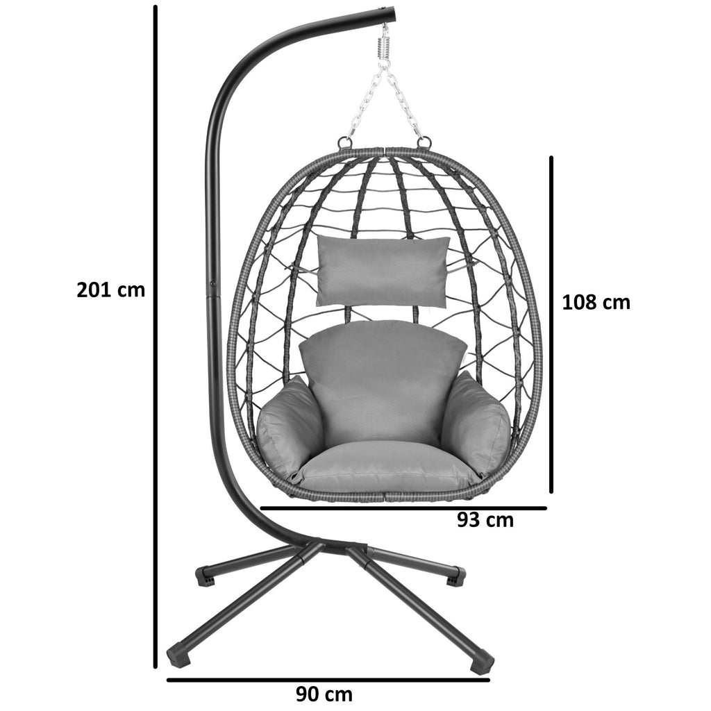 Fauteuil suspendu, assise ronde, structure comprise