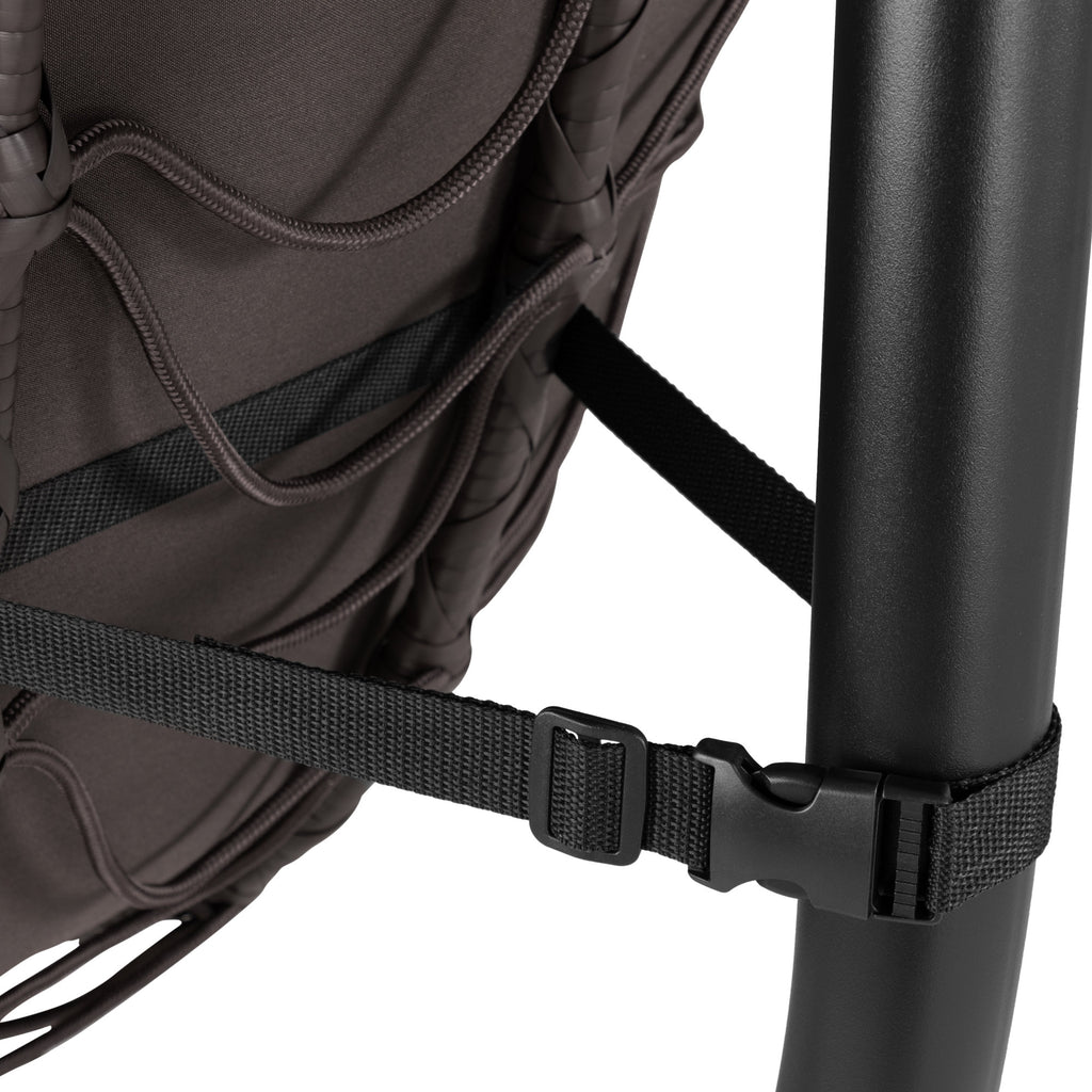 Fauteuil suspendu, assise ronde, structure comprise