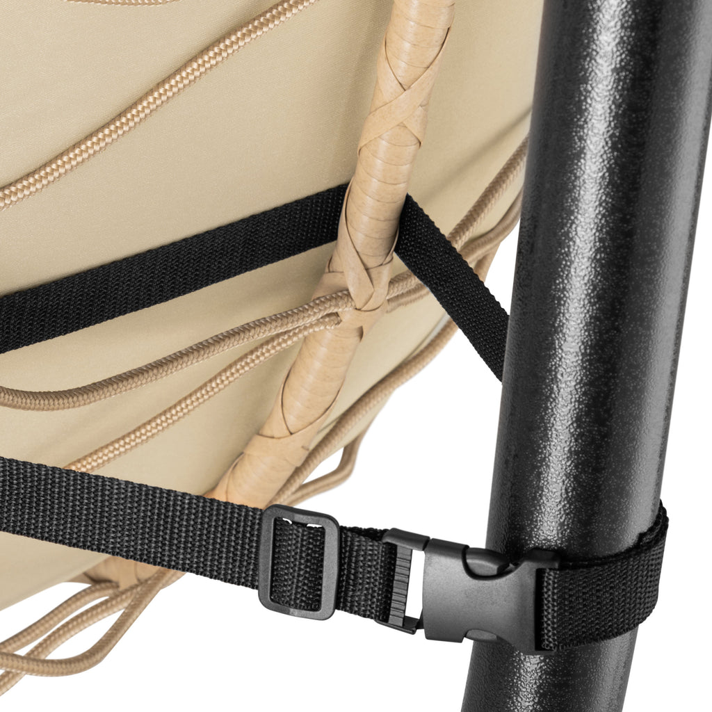 Fauteuil suspendu, assise ronde, structure comprise