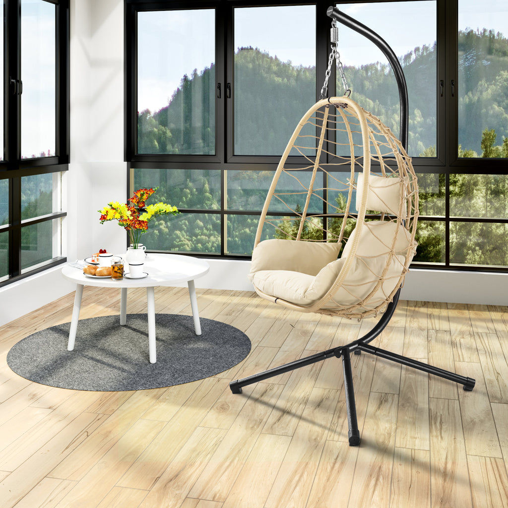 Fauteuil suspendu, assise ronde, structure comprise