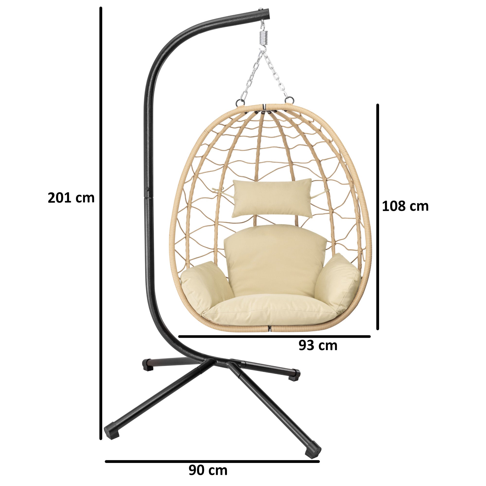 Fauteuil suspendu, assise ronde, structure comprise