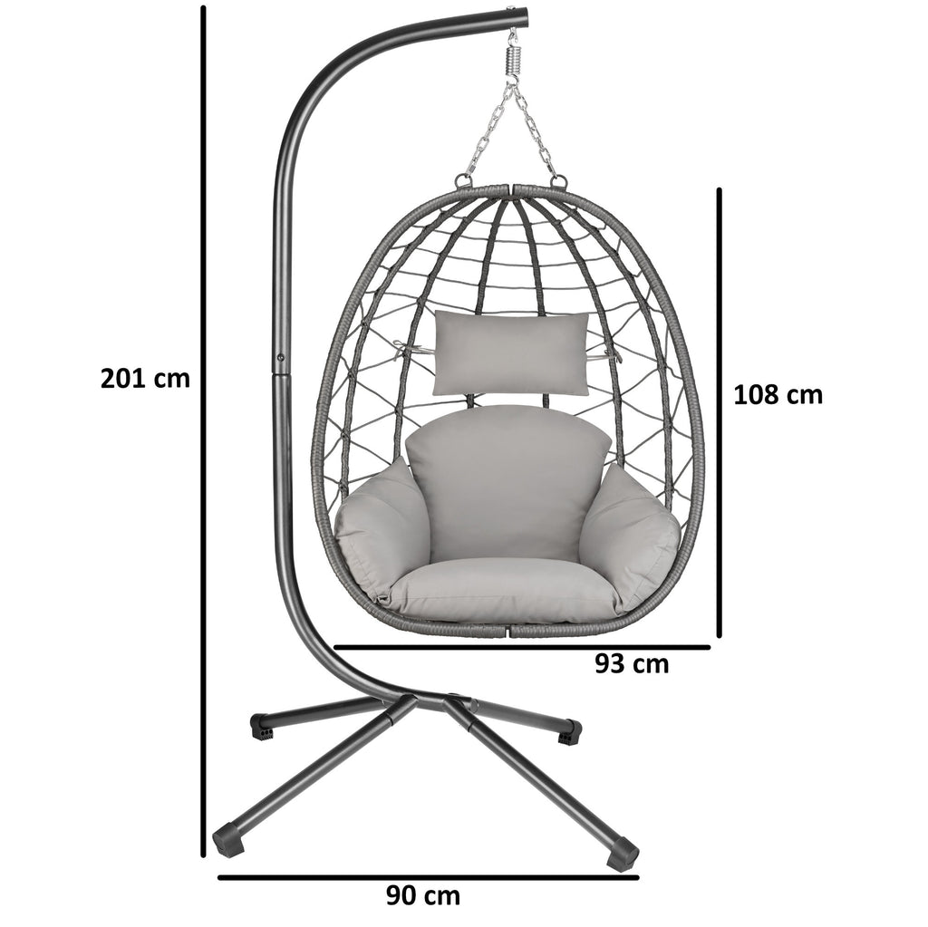 Fauteuil suspendu, assise ronde, structure comprise