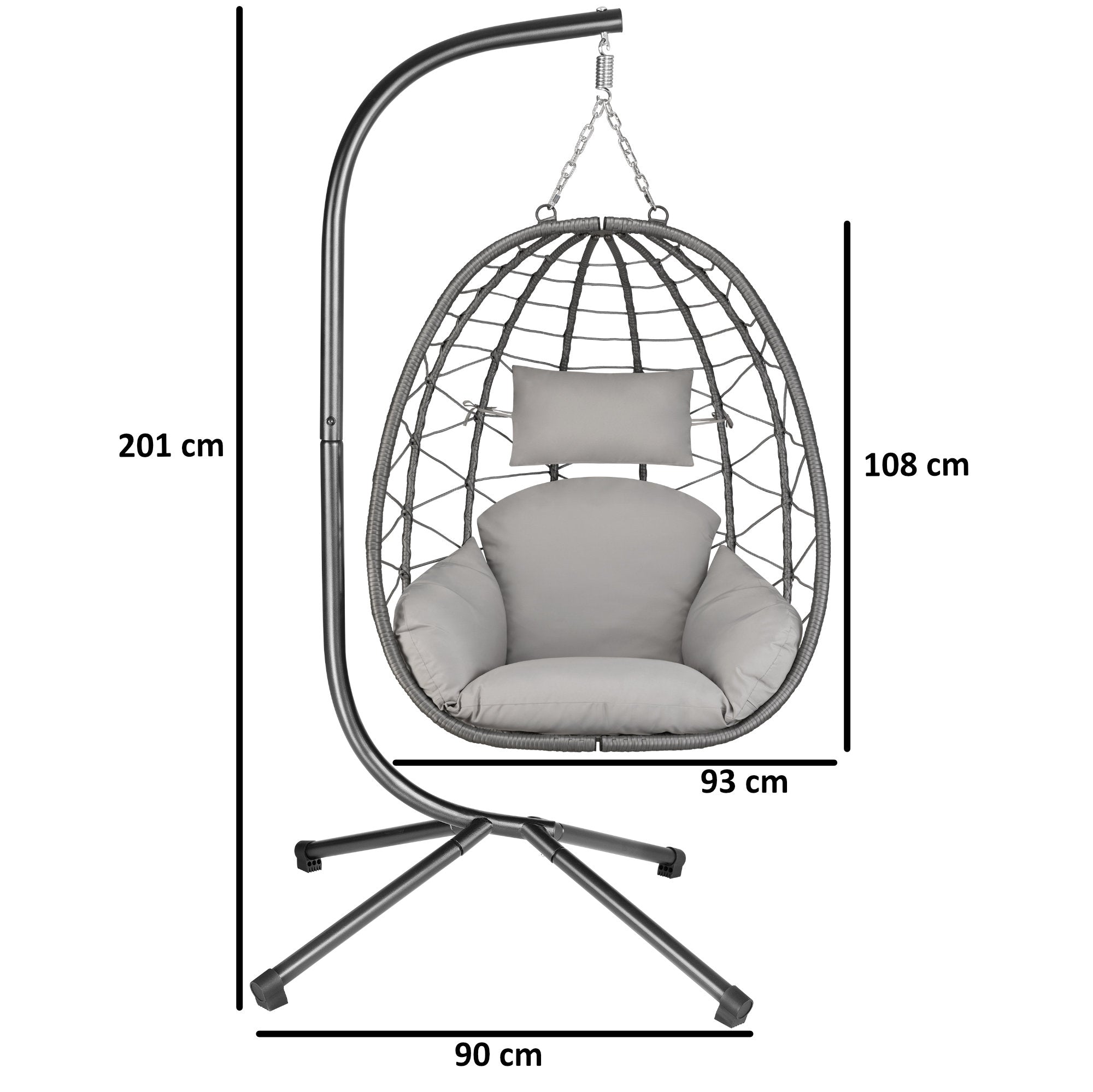 Fauteuil suspendu, assise ronde, structure comprise