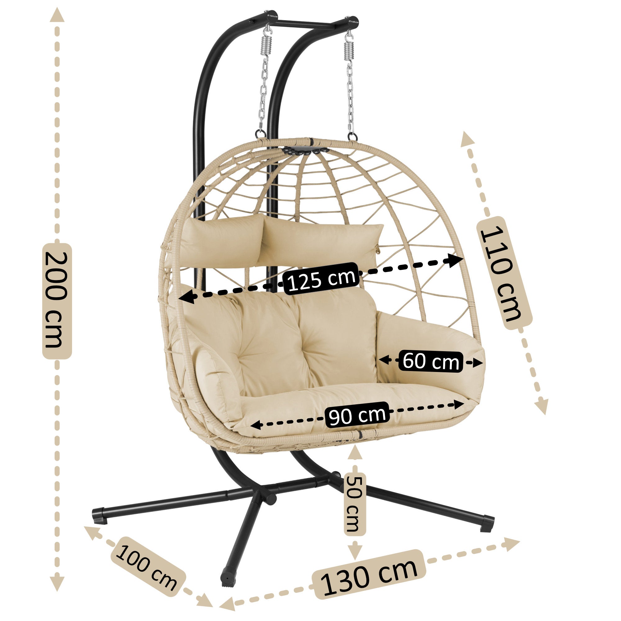 Fauteuil suspendu XXL, pour 2 personnes, structure incluse