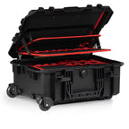 Valise de transport de 18 litres, comprenant un compartiment pour outils et des roues.