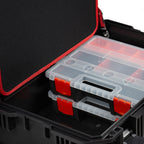 Valise de transport de 18 litres, comprenant un compartiment pour outils et des roues.