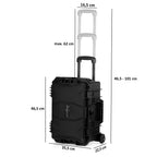 Valise de transport de 18 litres, comprenant un compartiment pour outils et des roues.