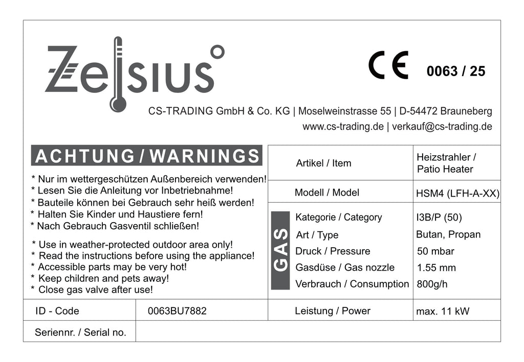 Chauffage de terrasse à gaz « Zermatt », Ø 46 cm x 137 cm, 11 kW