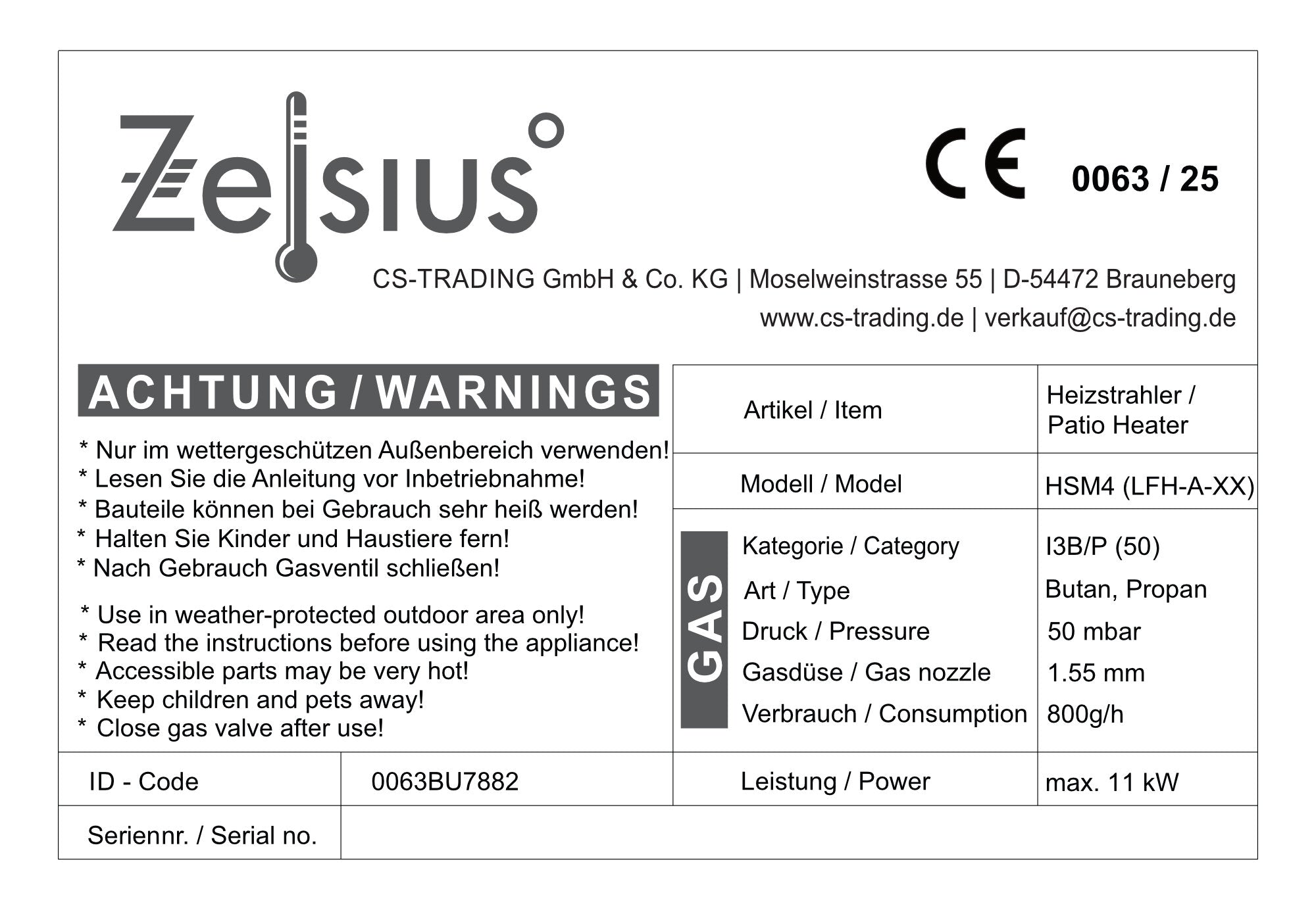 Chauffage de terrasse à gaz « Zermatt », Ø 46 cm x 137 cm, 11 kW