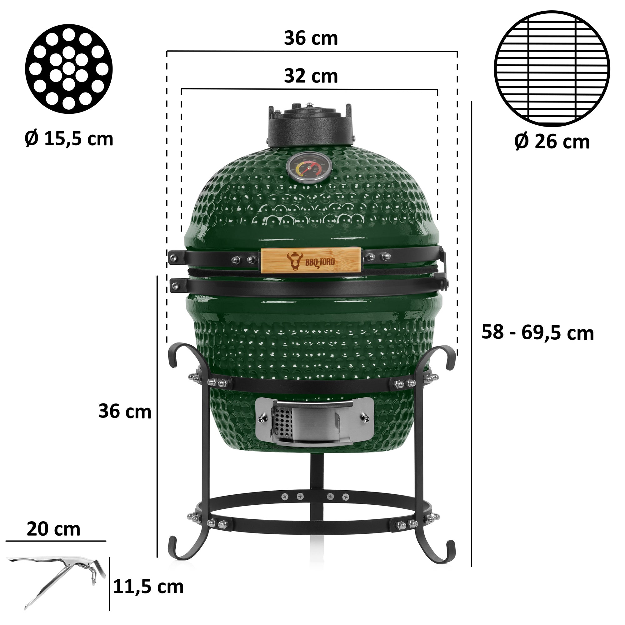 Kamado charcoal grill "HAIIRO", Ø 32 cm, incl. grill grate and thermometer