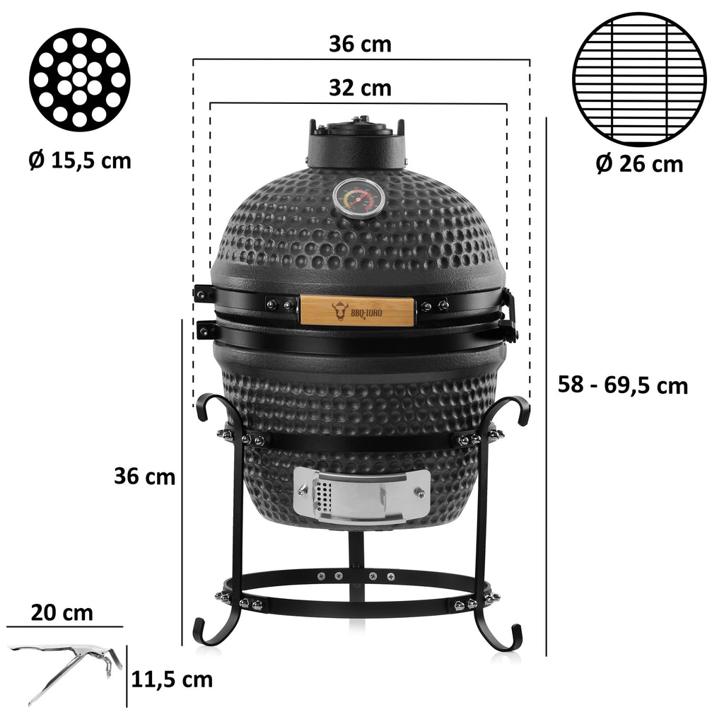 Kamado charcoal grill "HAIIRO", Ø 32 cm, incl. grill grate and thermometer