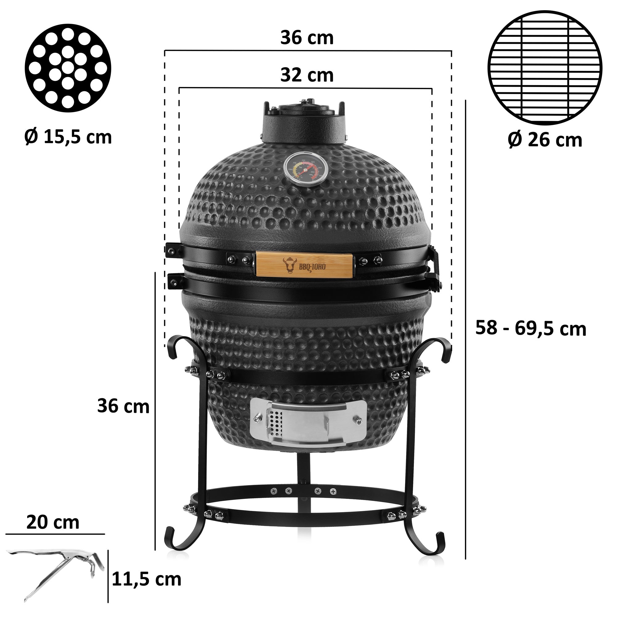 Kamado charcoal grill "HAIIRO", Ø 32 cm, incl. grill grate and thermometer