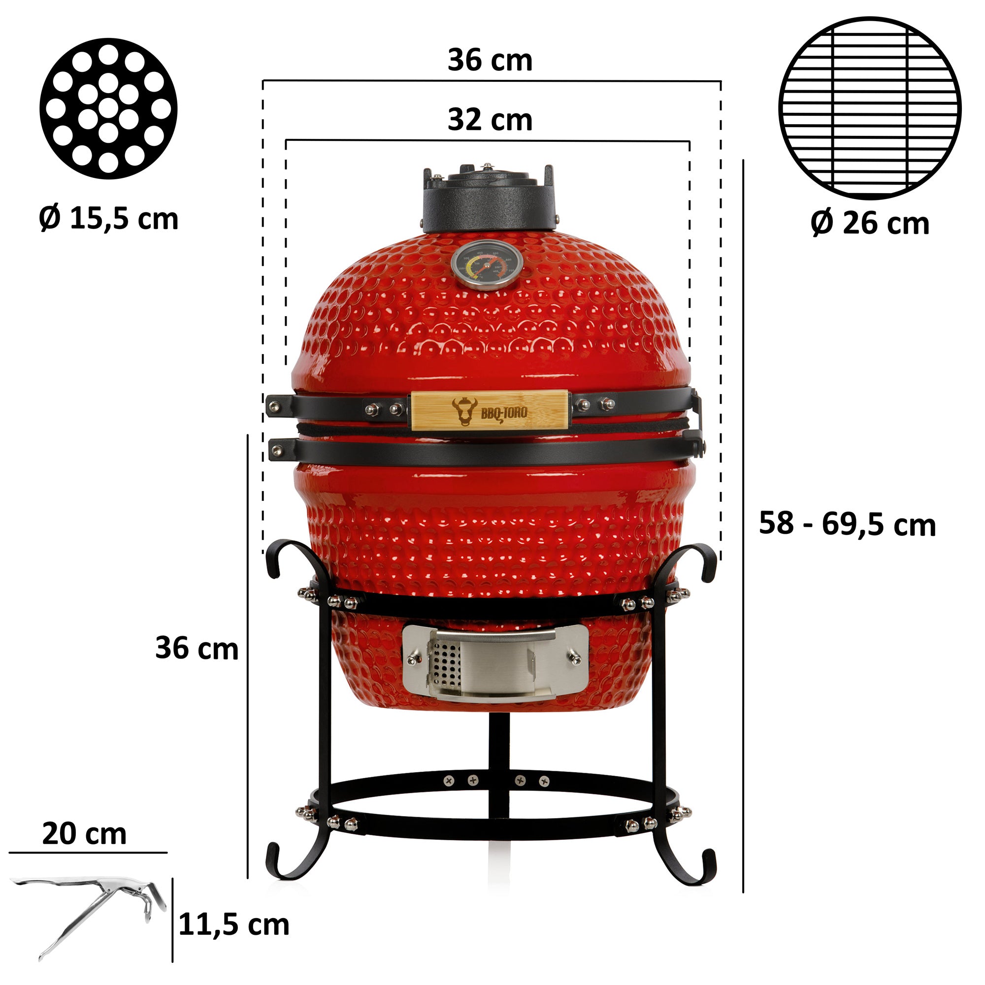 Kamado charcoal grill "HAIIRO", Ø 32 cm, incl. grill grate and thermometer