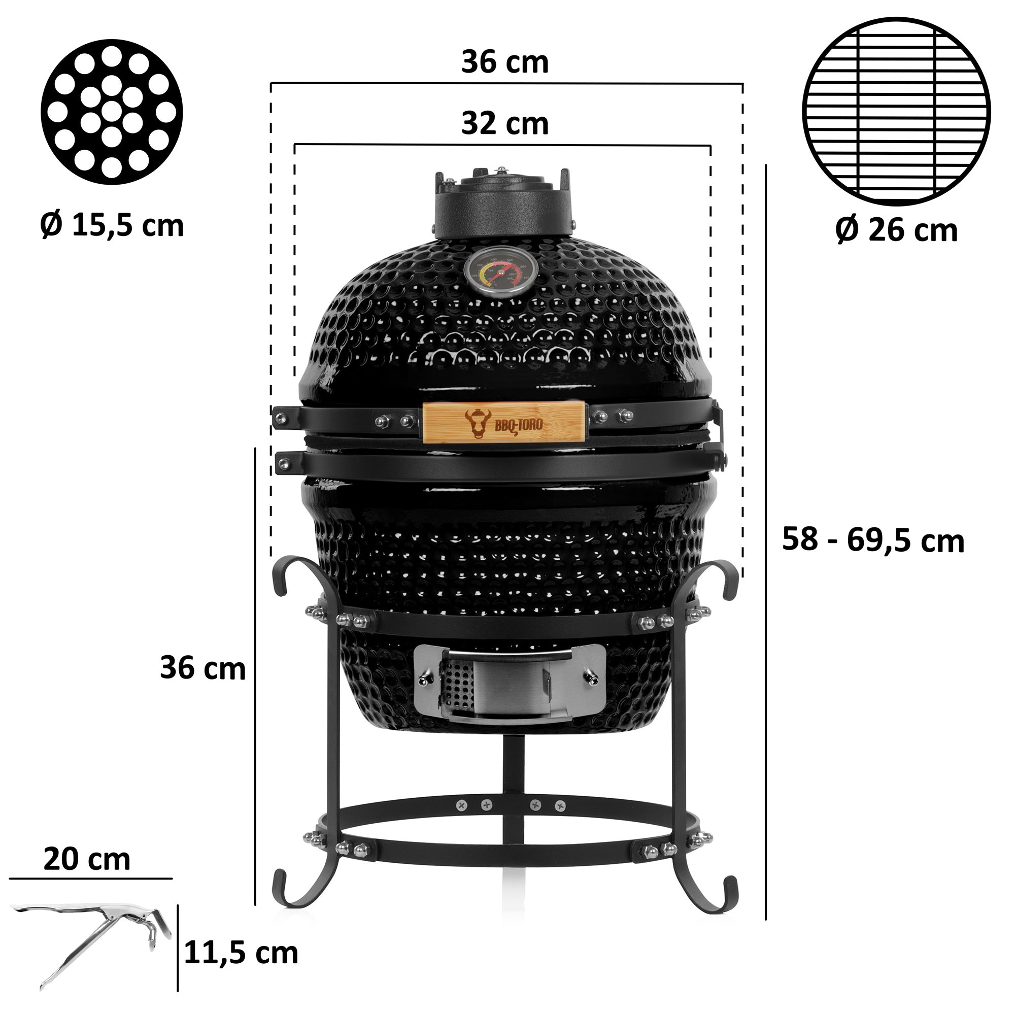 Kamado charcoal grill "HAIIRO", Ø 32 cm, incl. grill grate and thermometer