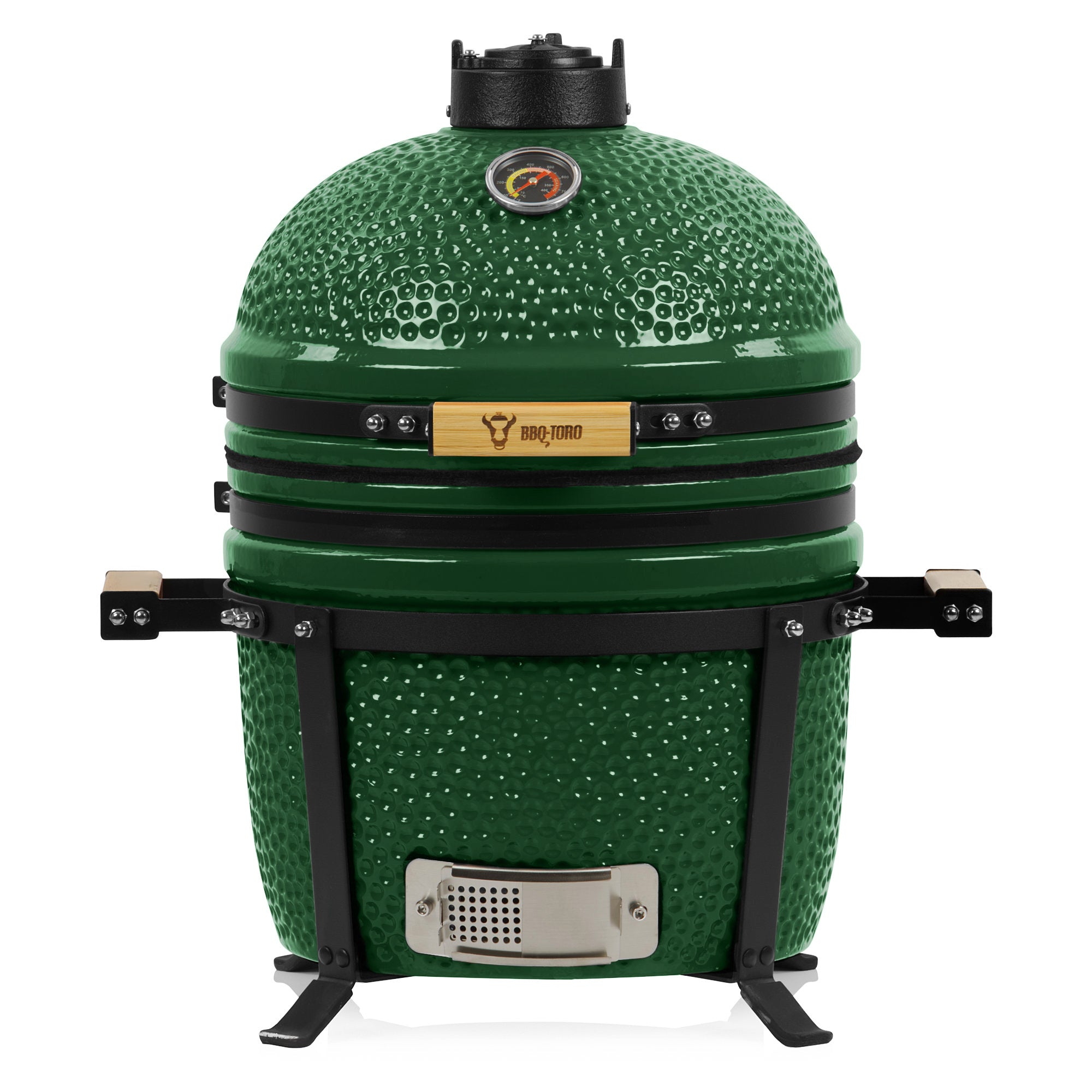 Barbecue à charbon Kamado « SHIRO », Ø 39 cm, avec thermomètre et poignées en bois