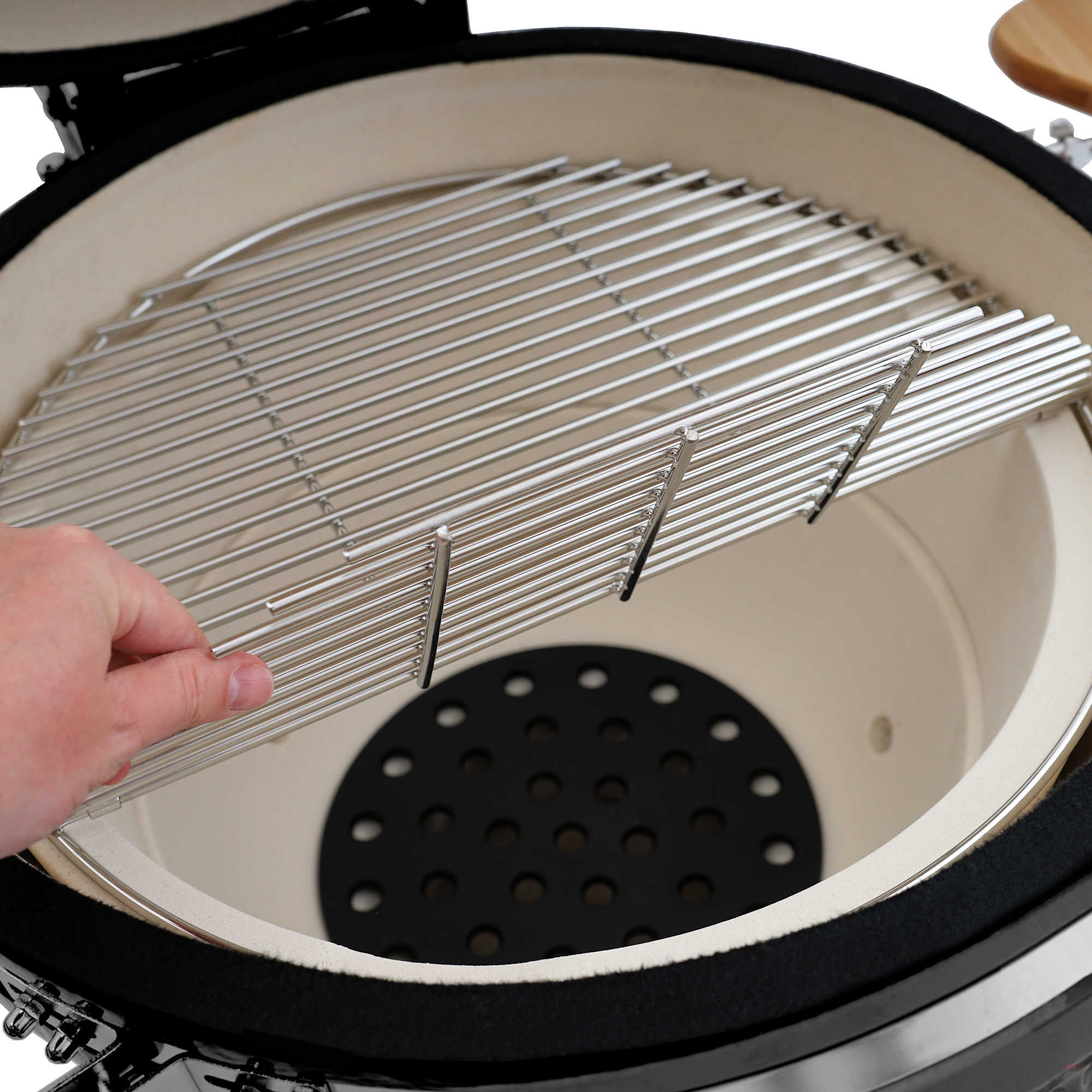Barbecue à charbon de bois Kamado BBQ-Toro Ø 46 cm « KURO » avec étagère en bambou et thermomètre, gris