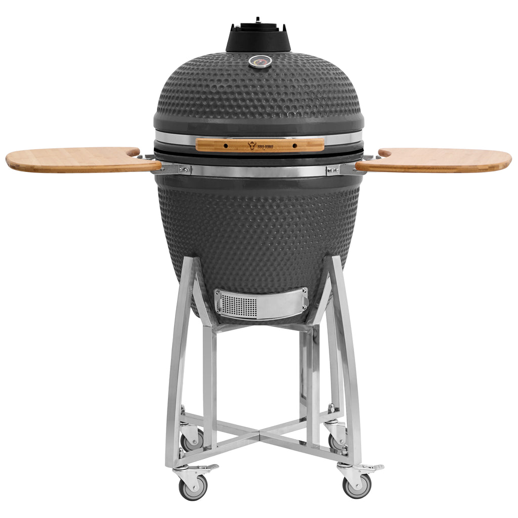 Barbecue à charbon de bois Kamado BBQ-Toro Ø 46 cm « KURO » avec étagère en bambou et thermomètre, gris