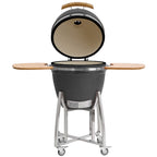 Barbecue à charbon de bois Kamado BBQ-Toro Ø 46 cm « KURO » avec étagère en bambou et thermomètre, gris
