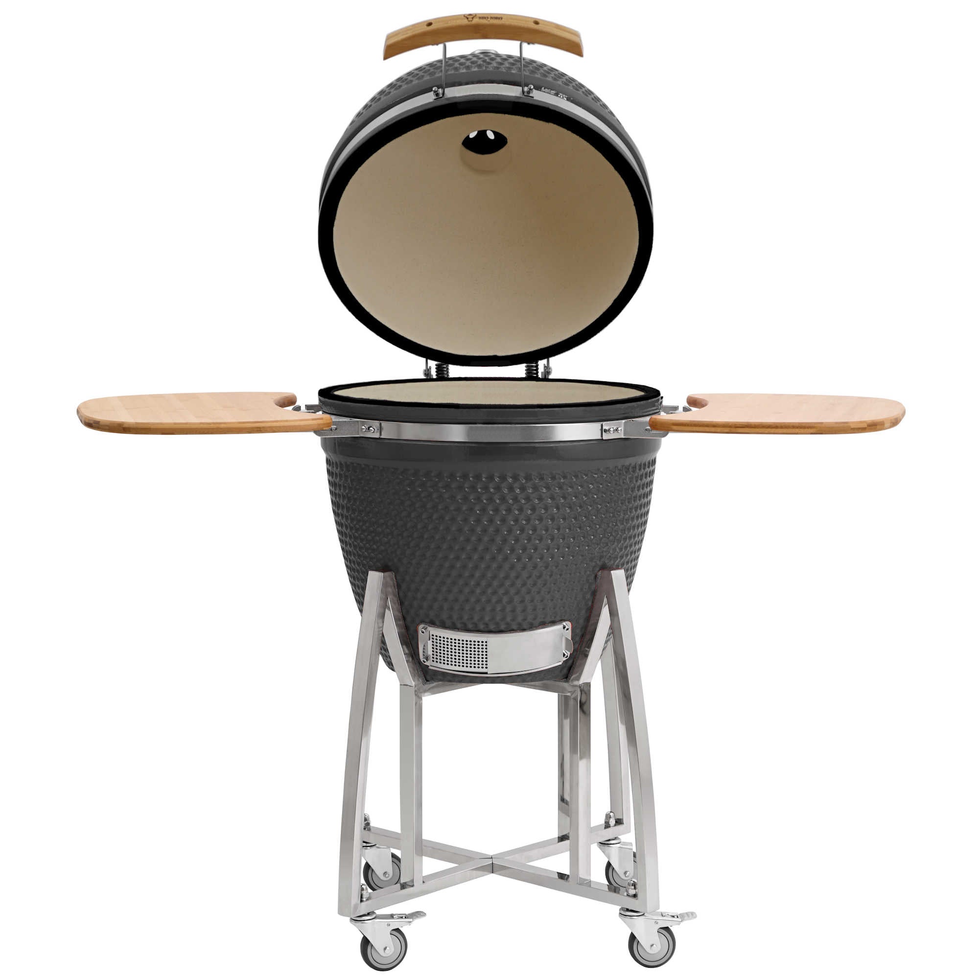 BBQ-Toro Kamado Grill Holzkohlegrill Ø 46 cm "KURO" mit Bambusablage, Thermometer, Grau
