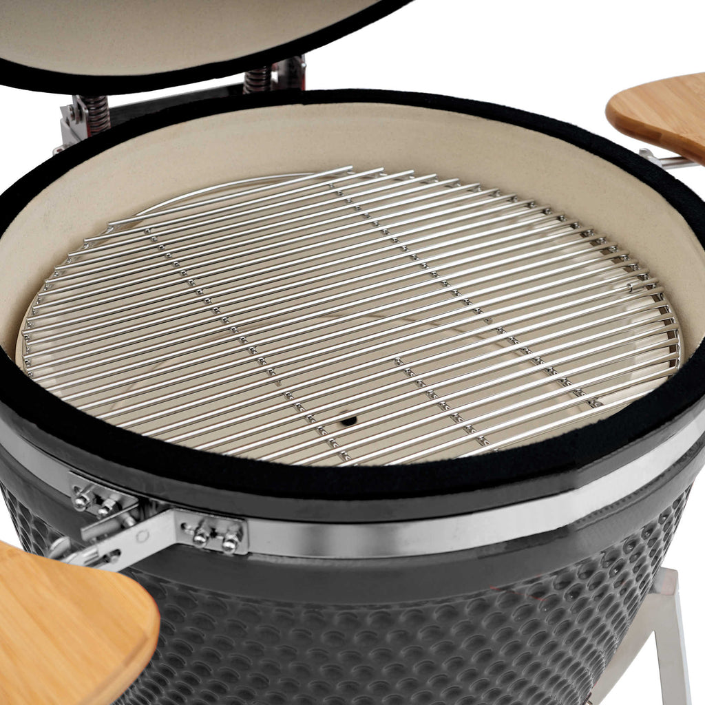 Barbecue à charbon de bois Kamado BBQ-Toro Ø 46 cm « KURO » avec étagère en bambou et thermomètre, gris