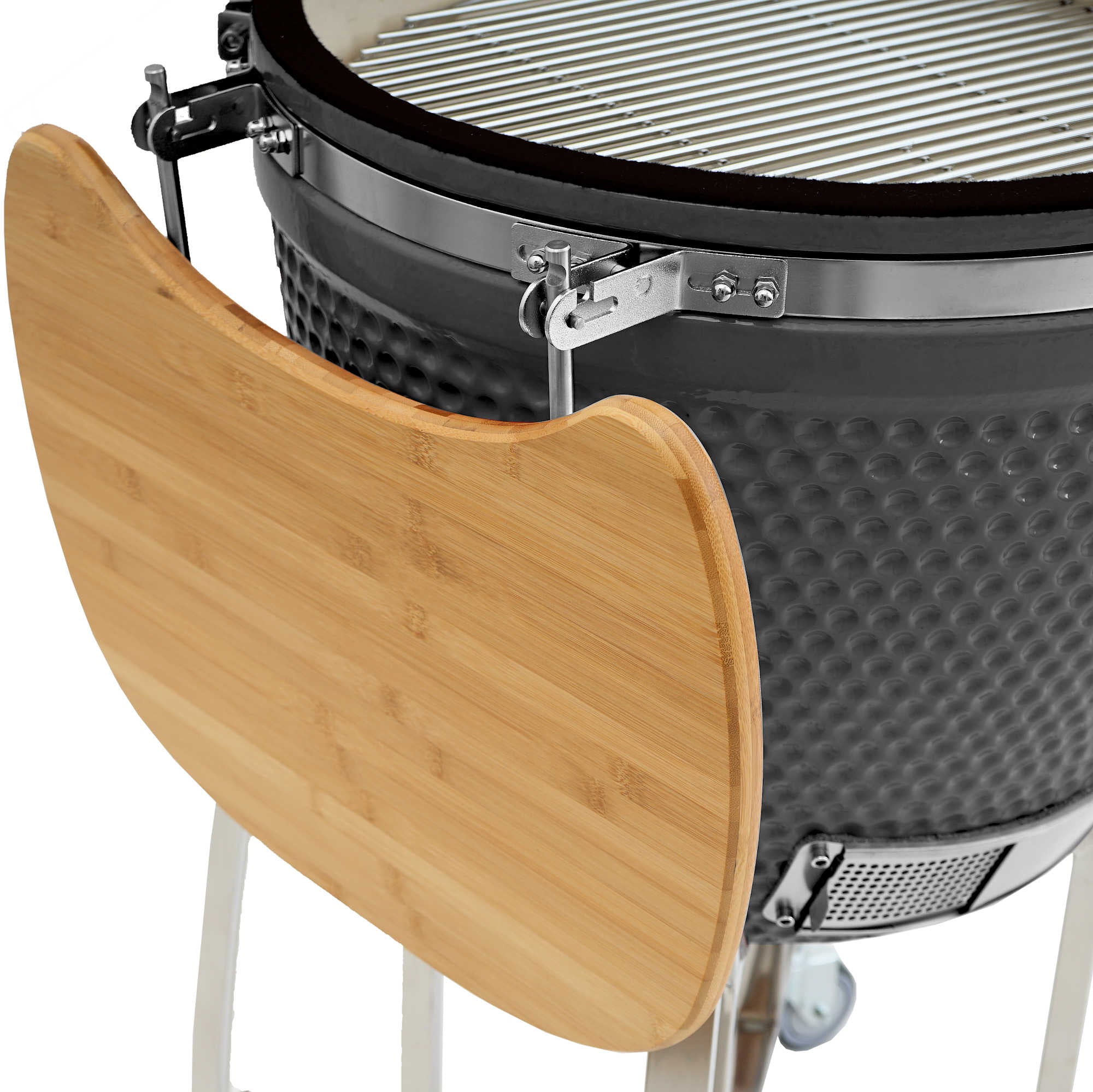 Barbecue à charbon de bois Kamado BBQ-Toro Ø 46 cm « KURO » avec étagère en bambou et thermomètre, gris
