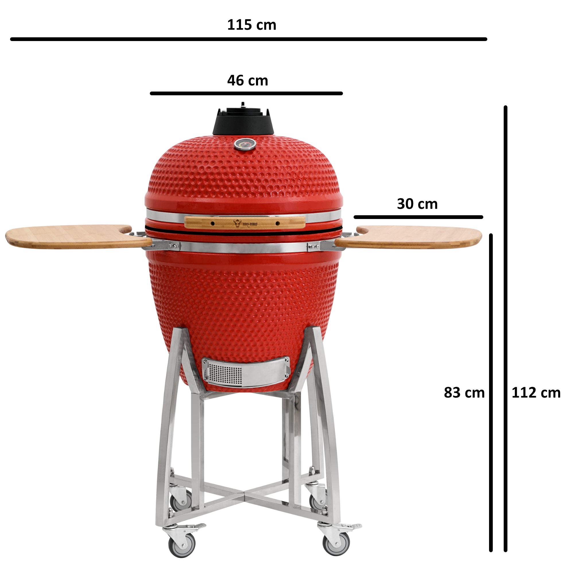 Barbecue à charbon de bois Kamado BBQ-Toro Ø 46 cm « KURO » avec étagère en bambou et thermomètre, gris