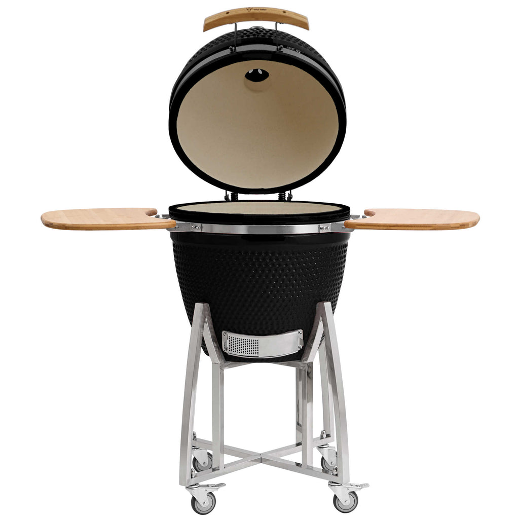 Barbecue à charbon de bois Kamado BBQ-Toro Ø 46 cm « KURO » avec étagère en bambou et thermomètre, gris
