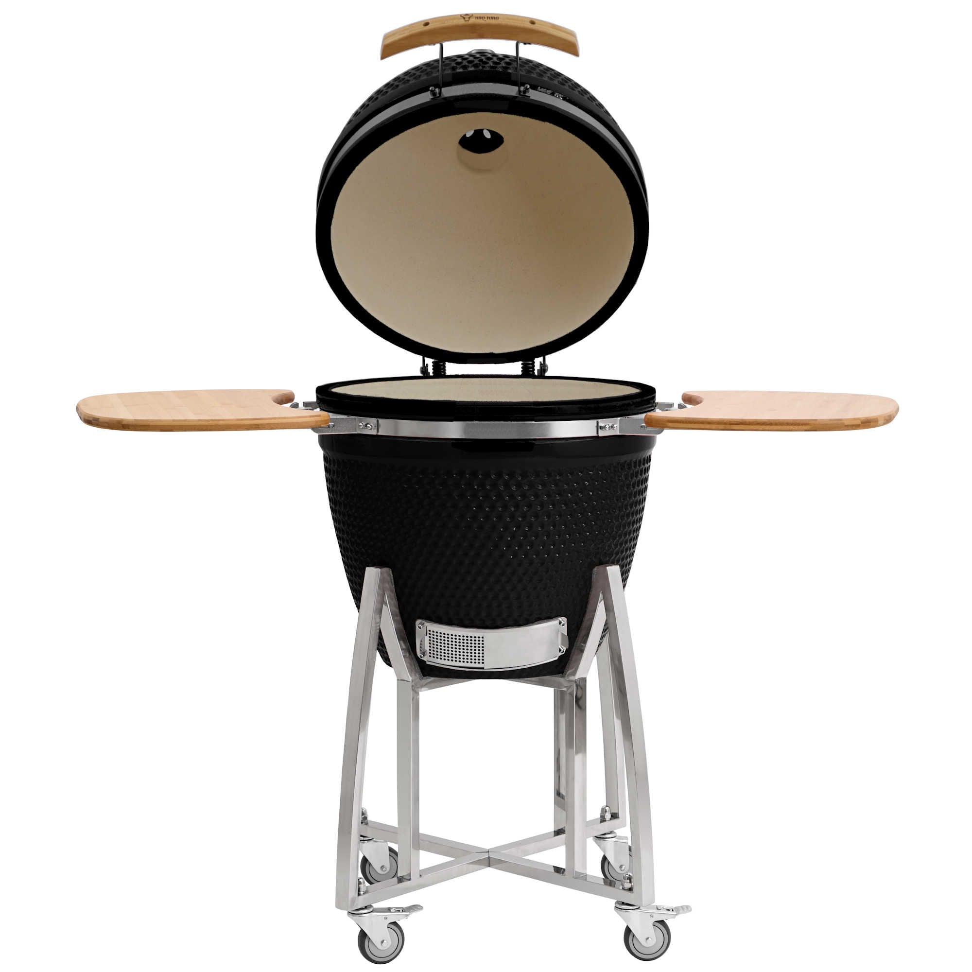 Barbecue à charbon de bois Kamado BBQ-Toro Ø 46 cm « KURO » avec étagère en bambou et thermomètre, gris