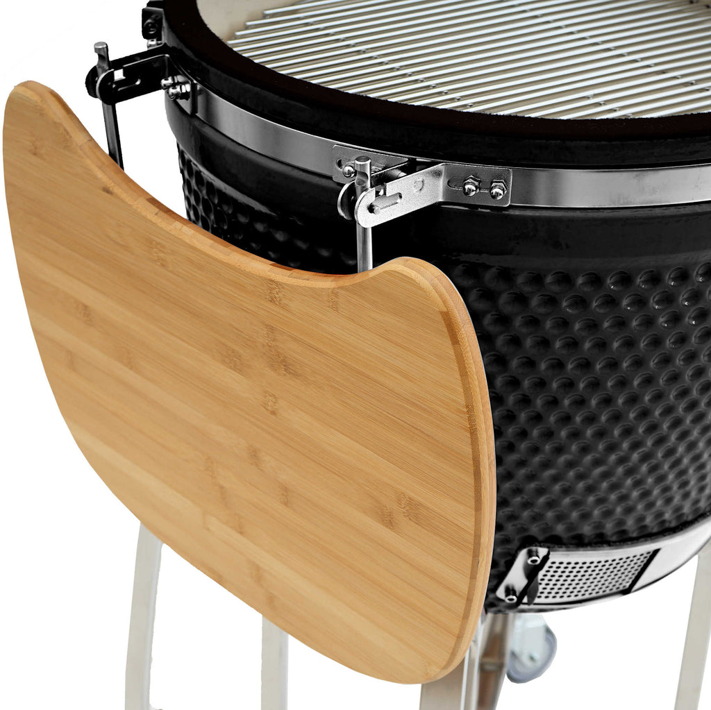 Barbecue à charbon de bois Kamado BBQ-Toro Ø 46 cm « KURO » avec étagère en bambou et thermomètre, gris