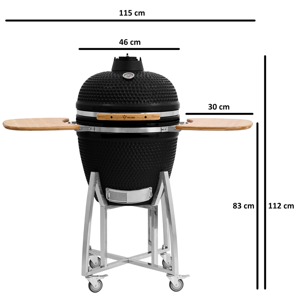Barbecue à charbon de bois Kamado BBQ-Toro Ø 46 cm « KURO » avec étagère en bambou et thermomètre, gris