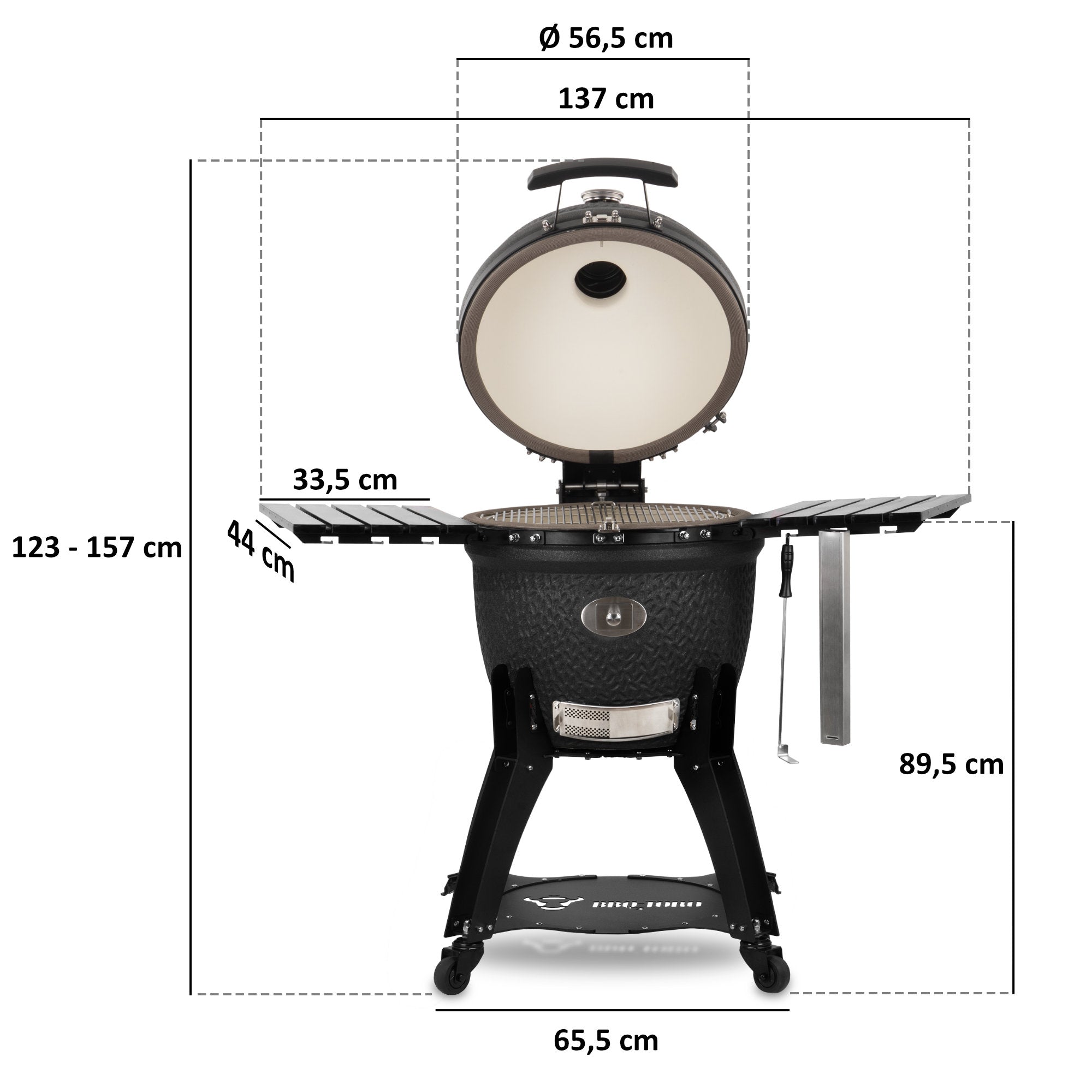 Barbecue à charbon Kamado « Yoru », Ø 56 cm, avec thermomètre et roulettes.