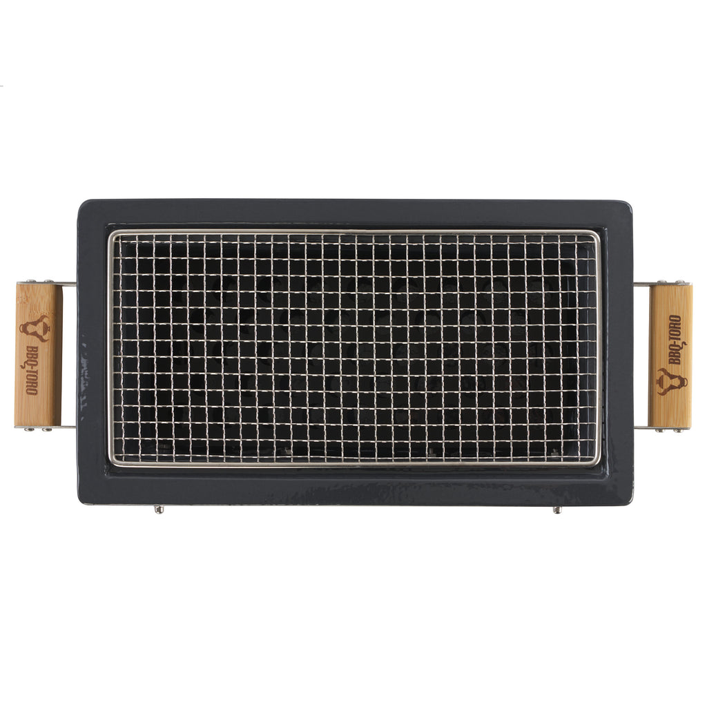 Holzkohletischgrill, Keramik, inkl. Holzunterlage