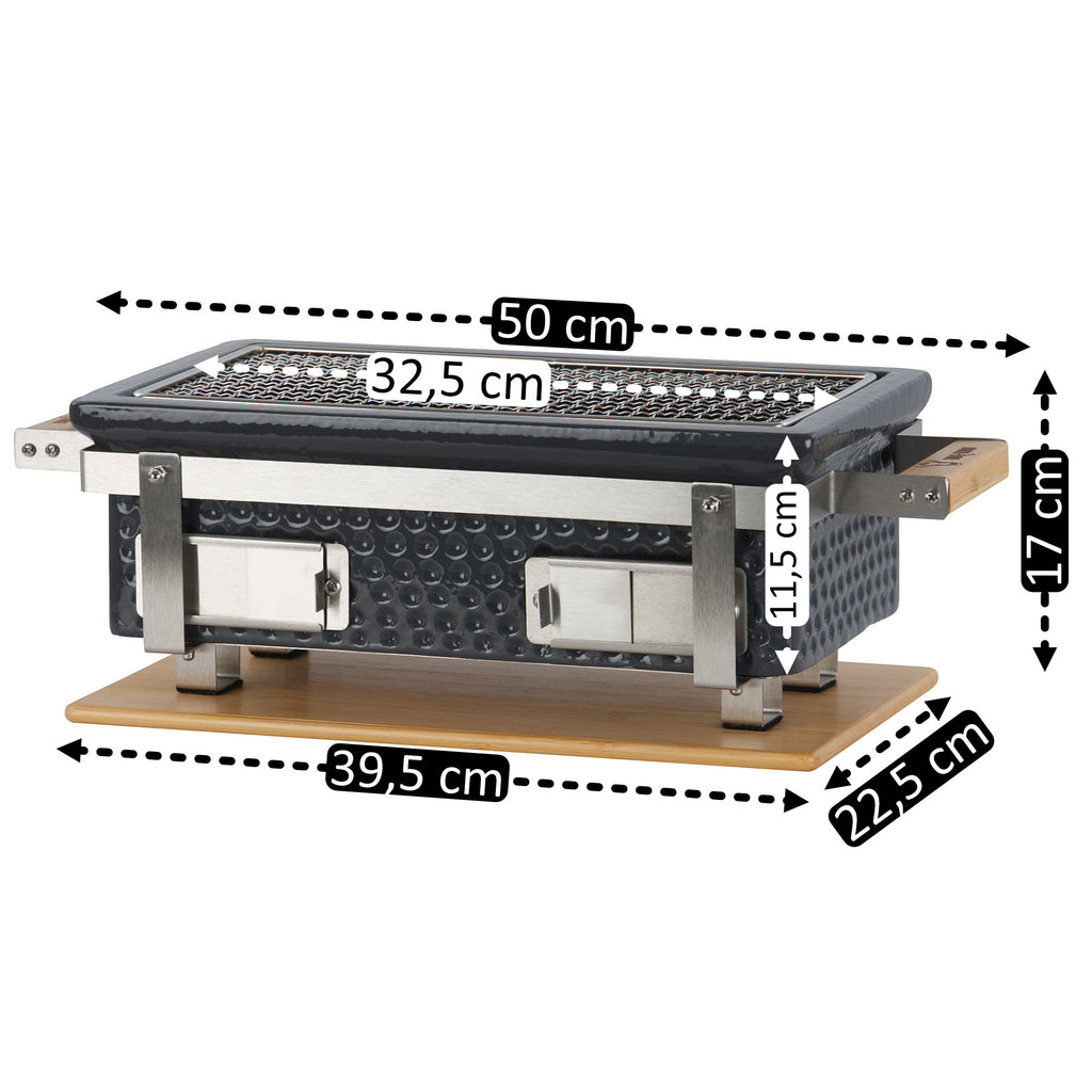 Holzkohletischgrill, Keramik, inkl. Holzunterlage