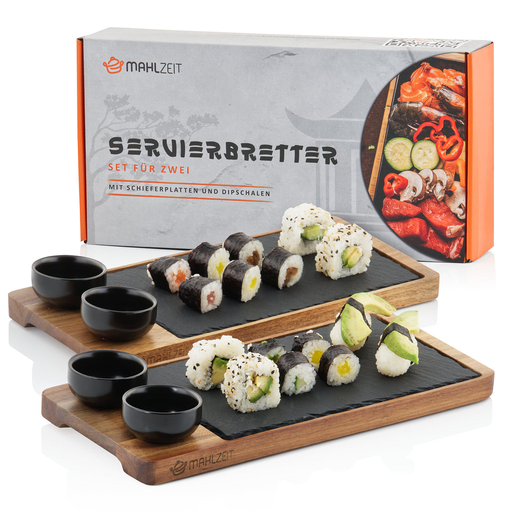 Planche de service, ensemble de 2, comprenant une assiette en ardoise et un bol à sauce, planche à sushi