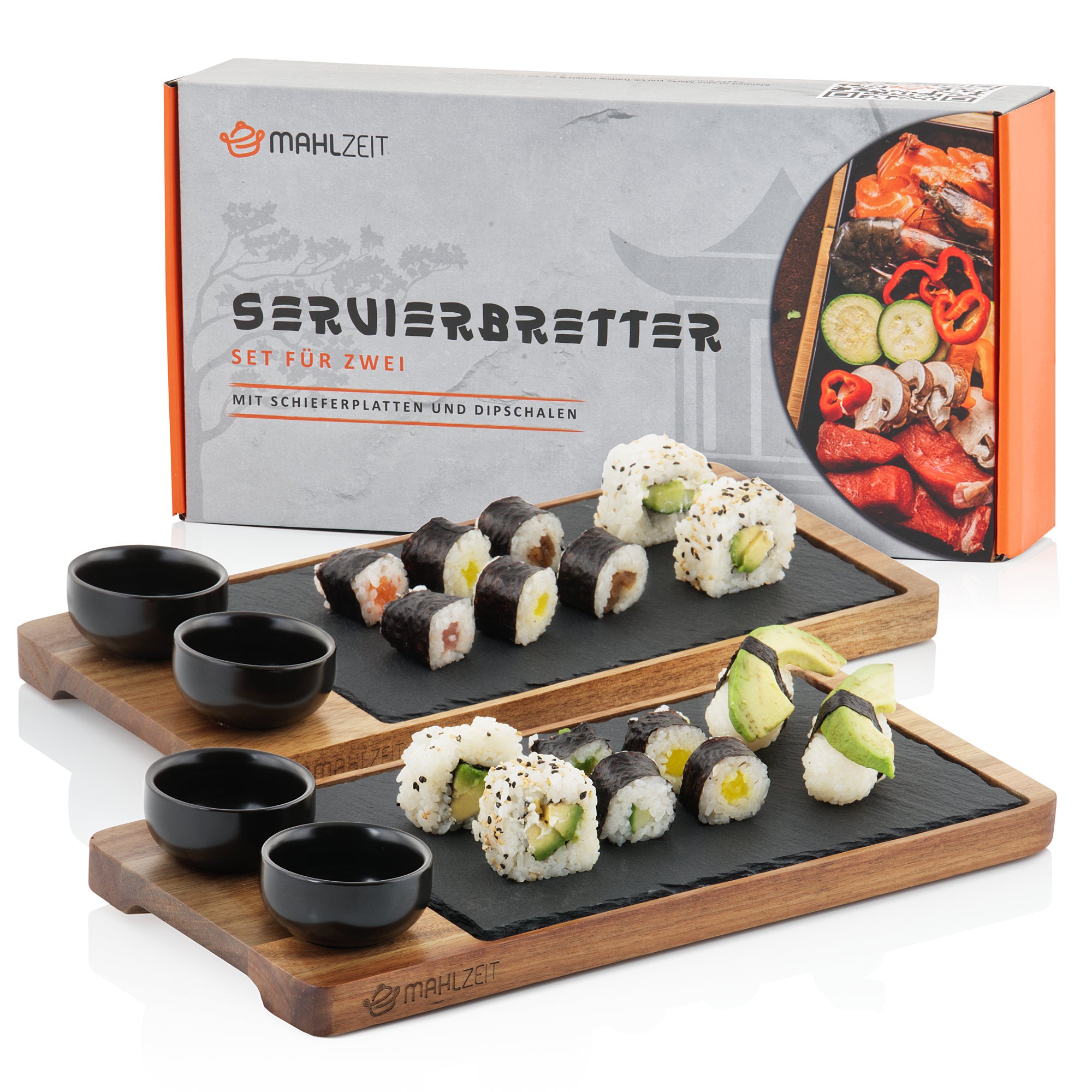 Planche de service, ensemble de 2, comprenant une assiette en ardoise et un bol à sauce, planche à sushi