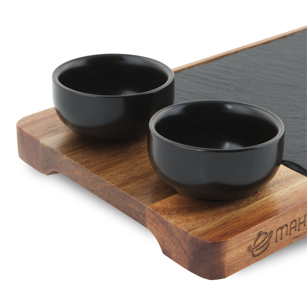 Planche de service, ensemble de 2, comprenant une assiette en ardoise et un bol à sauce, planche à sushi