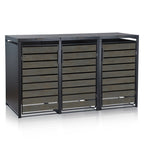 Ensemble de 3 poubelles, anthracite RAL 7016, porte imitation bois