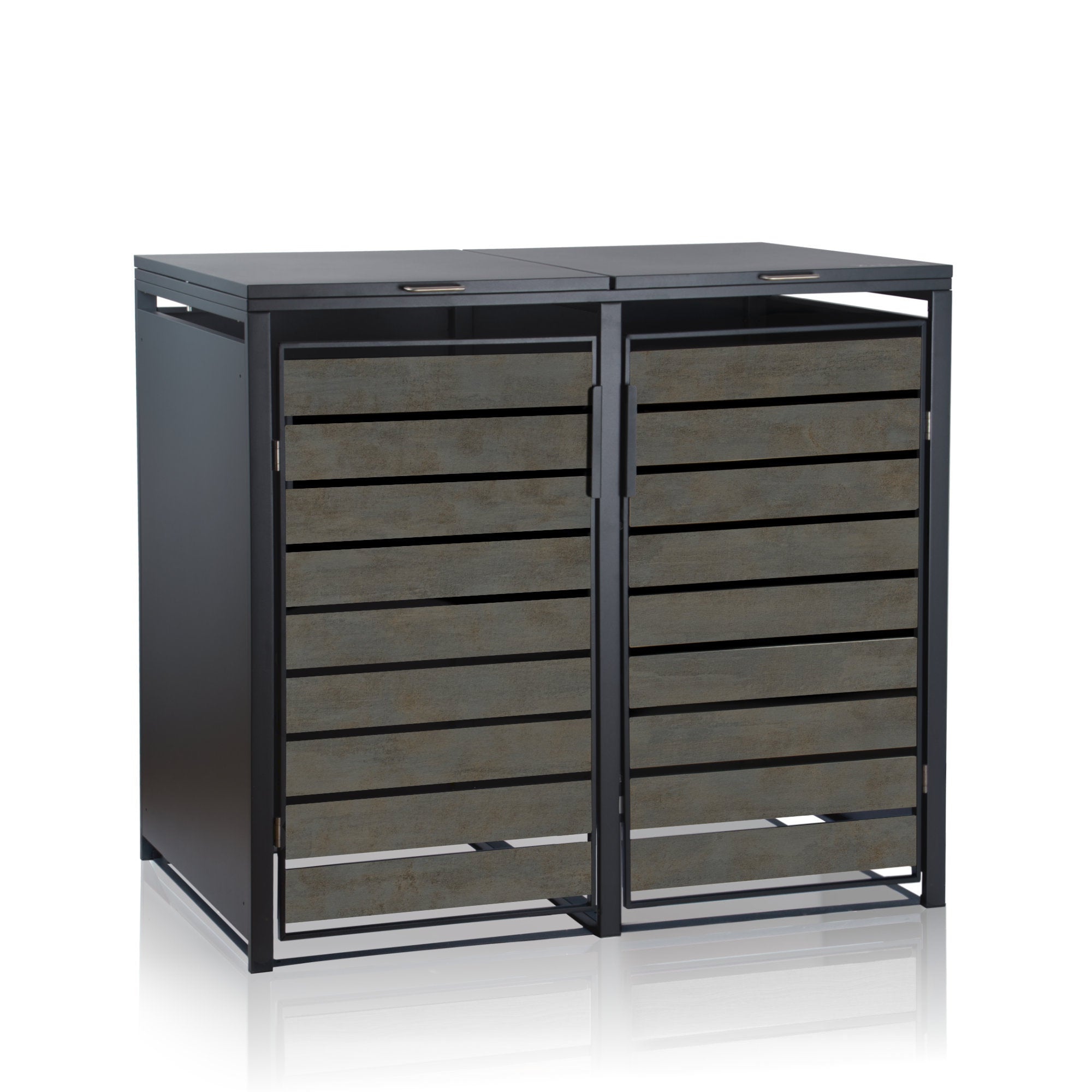 Bin storage unit, set of 2, anthracite RAL 7016, door with wood look