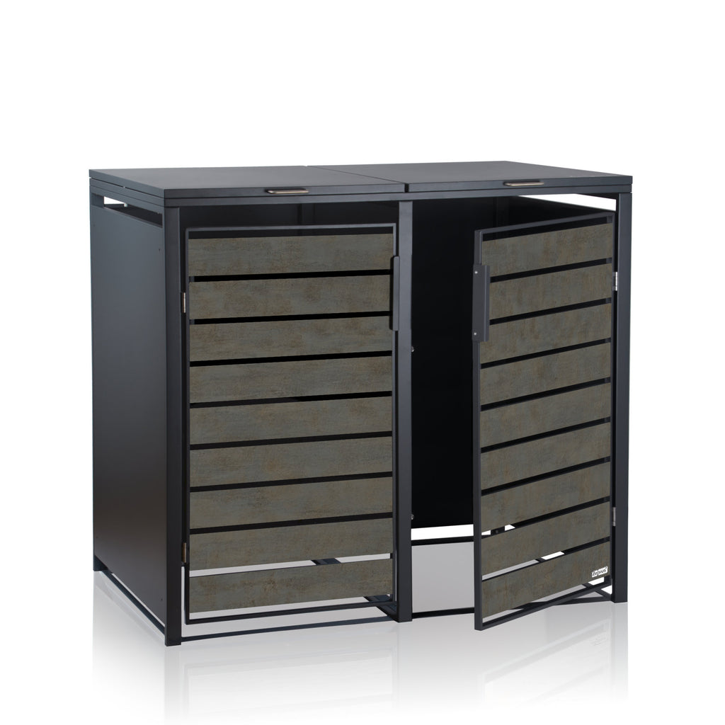 Ensemble de 4 poubelles, anthracite RAL 7016, porte aspect bois