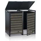 Ensemble de 4 poubelles, anthracite RAL 7016, porte aspect bois