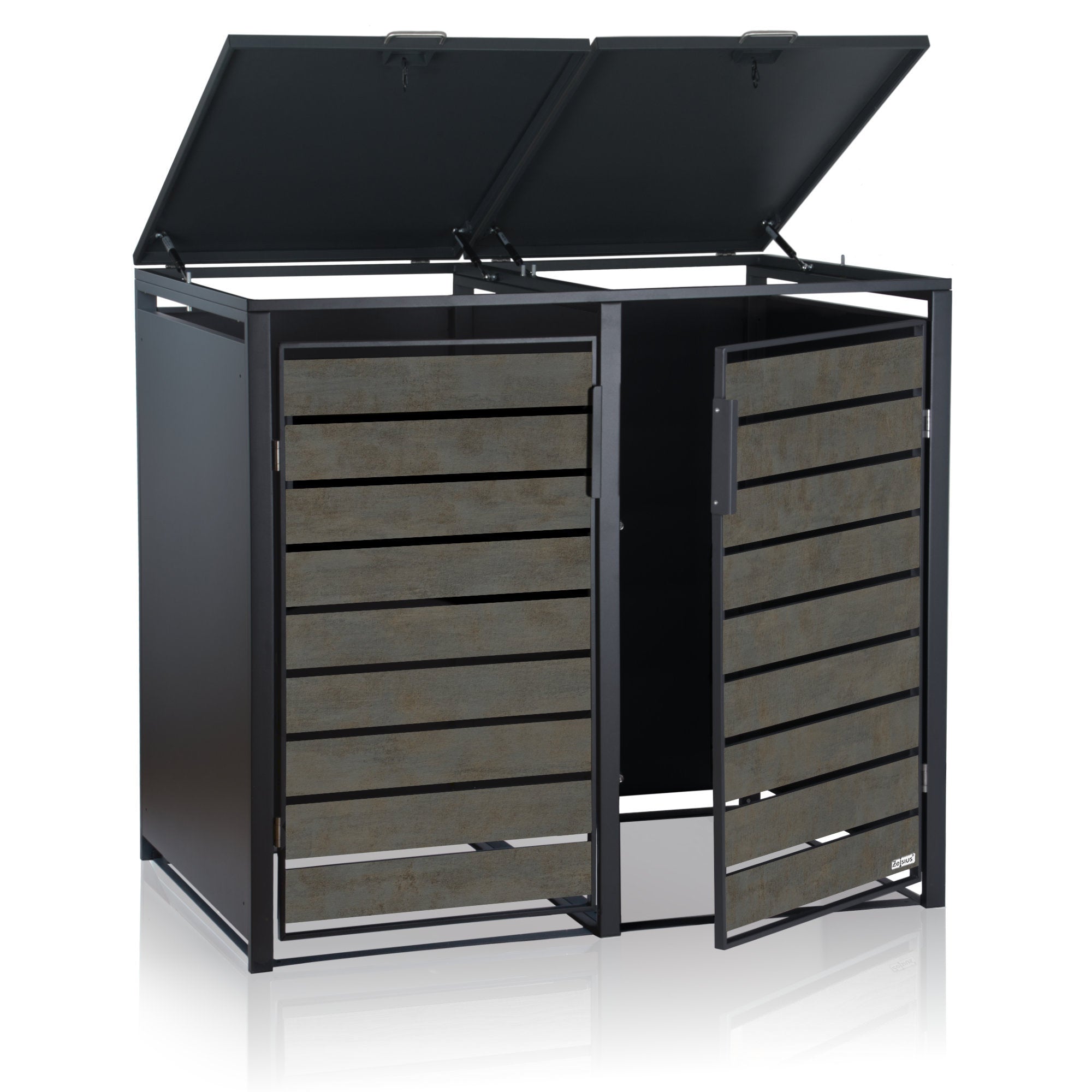 Ensemble de 4 poubelles, anthracite RAL 7016, porte aspect bois